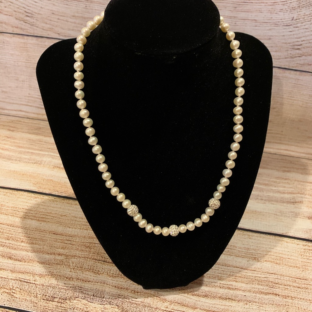 Faux Pearl and Rhinestone Necklace